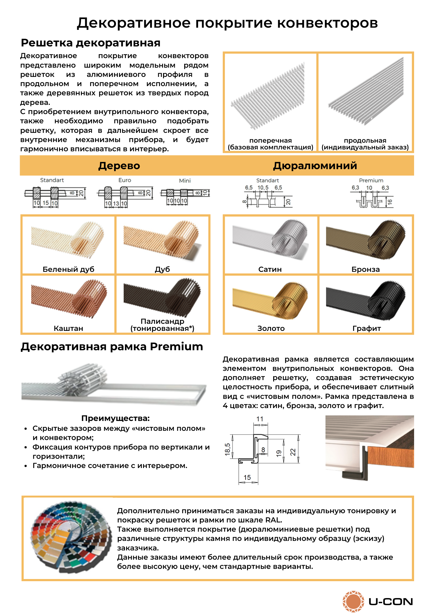 Варіанти решіток для підлогового конвектора U-Con